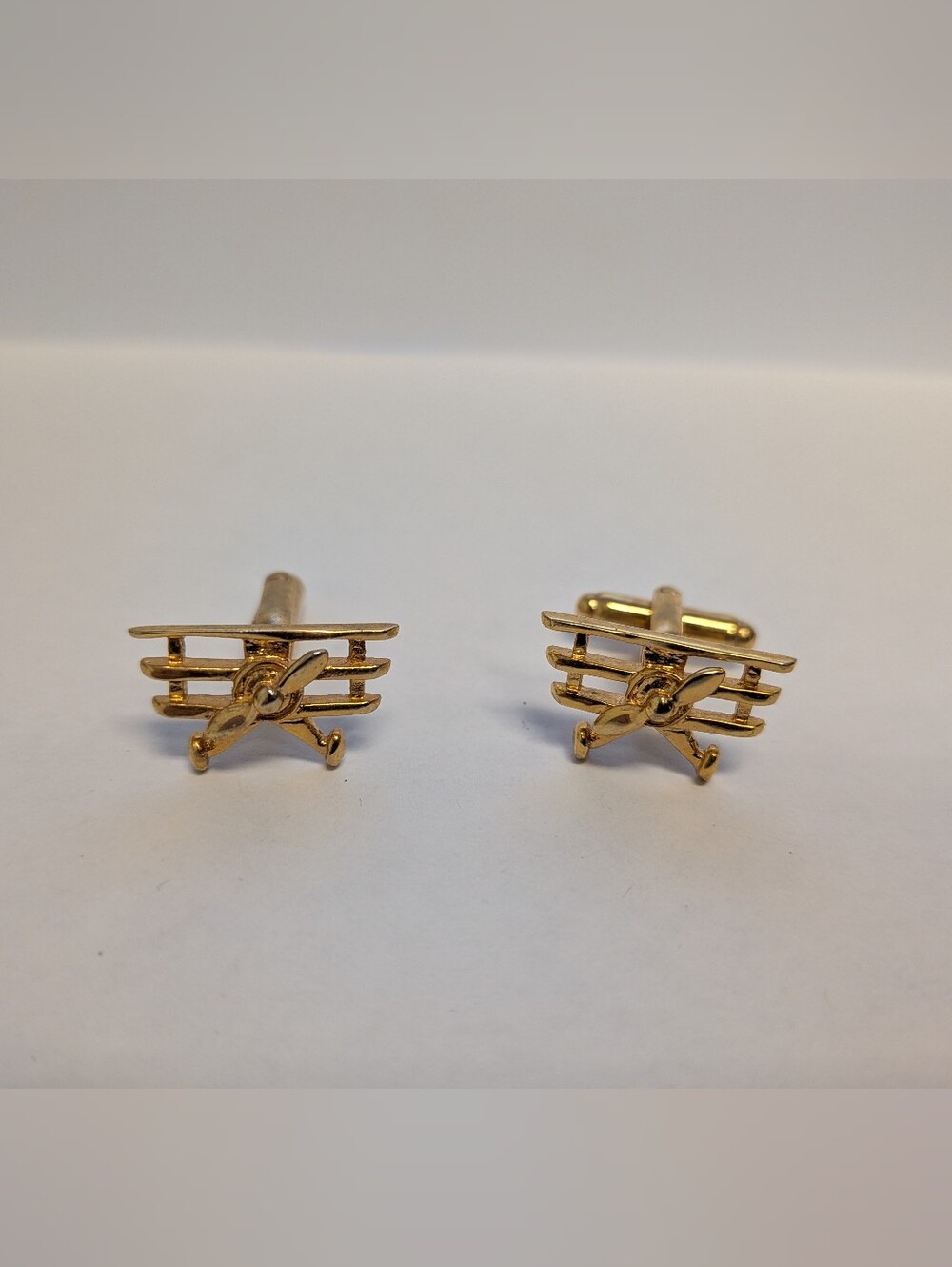 Gold Airplane Biplane Cufflinks for Men